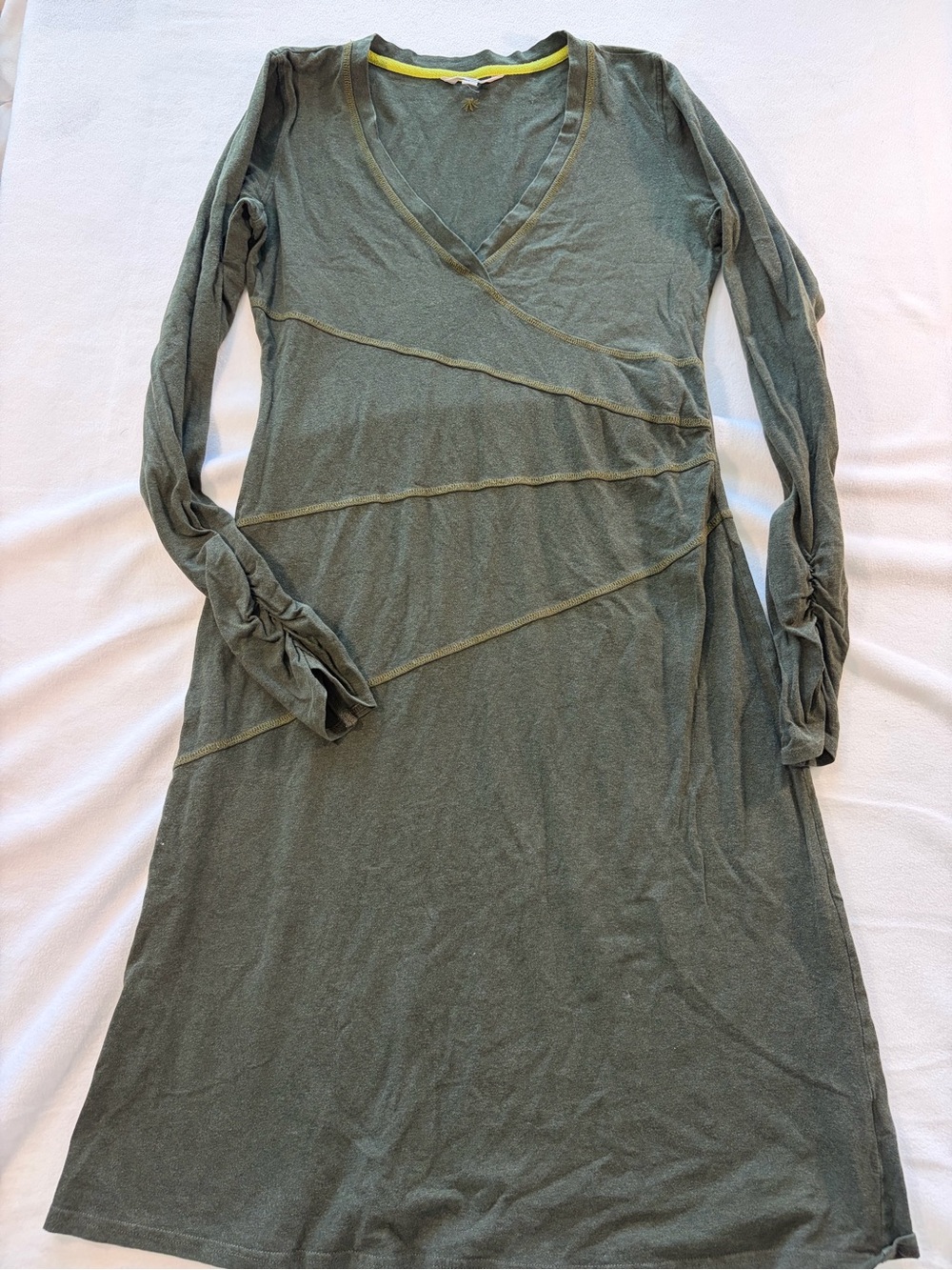 Athleta Olive Green Long Sleeve Wrap-Detail Dress